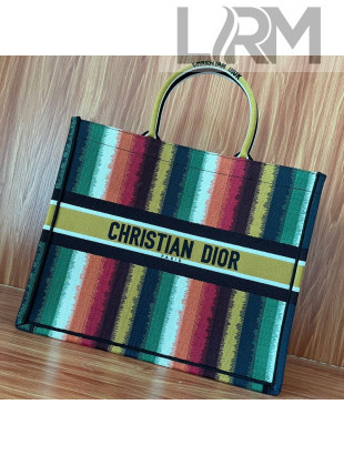 Dior Large Book Tote Bag in Multicolor D-Stripes Embroidery 2021