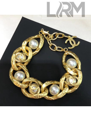 Chanel Vintage Metal Pearl Bracelet AB3147 2019