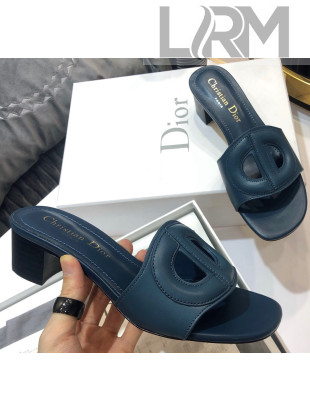 Dior Calfskin D-CLUB Mule Sandals With 4.5cm Heel Denim Blue  2020