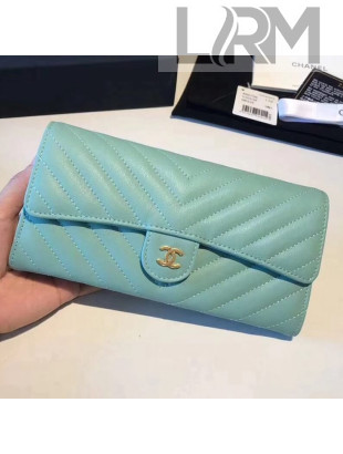 Chanel Chevron Soft Calfskin Classic Flap Wallet Jade 2018