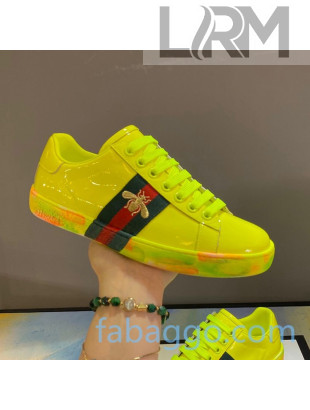 Gucci Ace Patent Leather Sneakers with Luminous Print Sole Yellow 05 (For Women and Men)