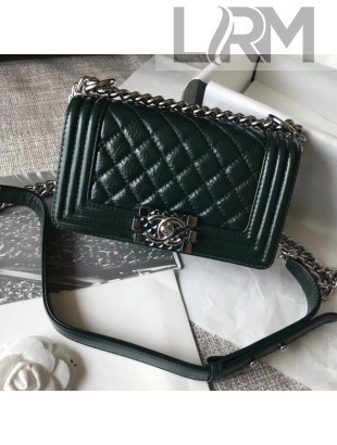 Chanel Small Metallic Crumpled Waxy Calfskin Boy Flap Bag Green 2018