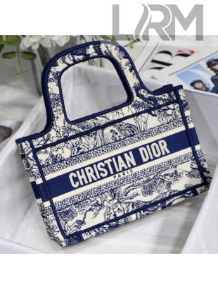 Dior Mini Book Tote Bag in Toile de Jouy Embroidery Blue/White 2021