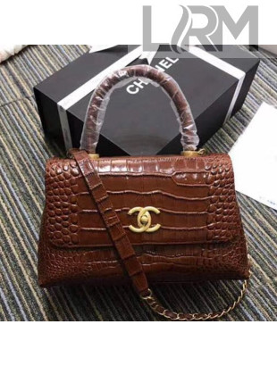 Chanel Crocodile Embossed Leather Flap Top Handle Bag A93050 Cofffee 2019
