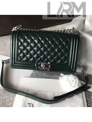 Chanel Medium Metallic Crumpled Waxy Calfskin Boy Flap Bag Green 2018