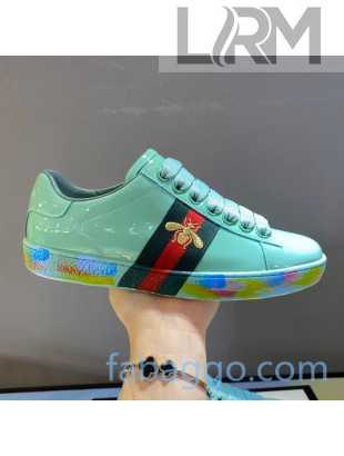 Gucci Ace Patent Leather Sneakers with Luminous Print Sole Light Green (For Women and Men)