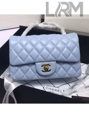 Chanel Quilted Lambskin Mini Classic Flap Bag A01116 Light Blue/Gold 