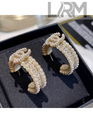 Chanel Pearl Crystal Hoop Stud Earrings 2021 110856