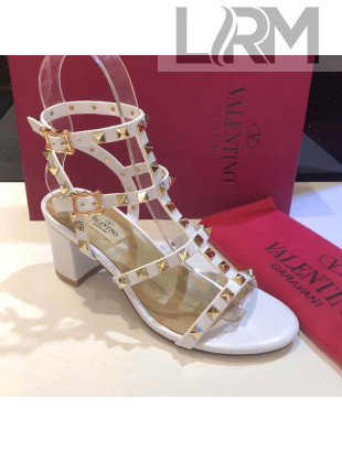 Valentino Rockstud Calfskin Ankle Strap Sandals 6.5cm White 2021 06