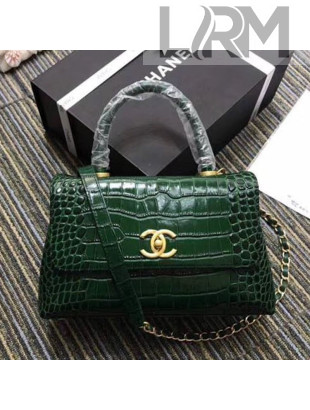 Chanel Crocodile Embossed Leather Flap Top Handle Bag A93050 Green 2019