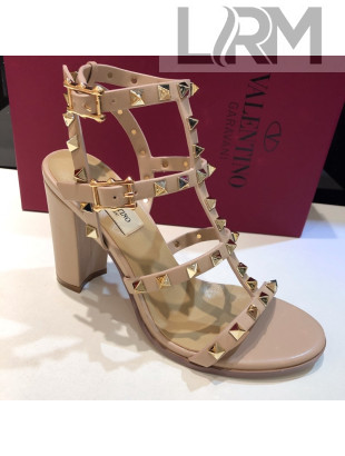 Valentino Rockstud Calfskin Ankle Strap Sandals 9.5cm Nude 2021 09