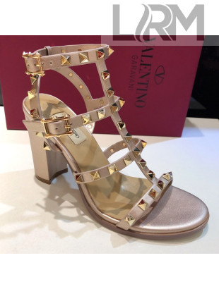 Valentino Rockstud Calfskin Ankle Strap Sandals 9.5cm Gold 2021 10