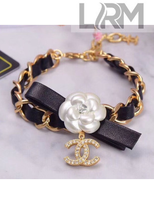 Chanel Chain Short Bracelet with Bow and Camellia AB4467 Black/Gold/White 2020