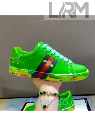 Gucci Ace Patent Leather Sneakers with Luminous Print Sole Bright Green (For Women and Men)