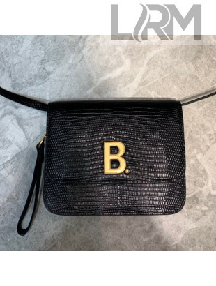 Balenciaga B. Small Crossbody Bag in Lizard Embossed Leather 92951 Black 2021