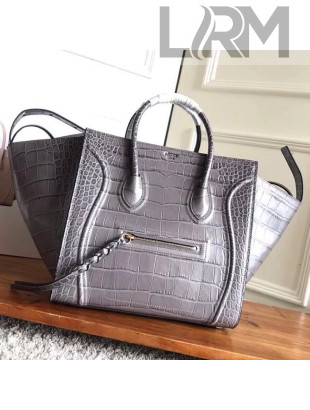 Celine Luggage Phantom Bag In Crocodile Pattern Clafskin Grey