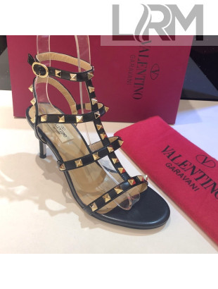 Valentino Rockstud Calfskin Ankle Strap Sandals 6.5cm Black 2021 12