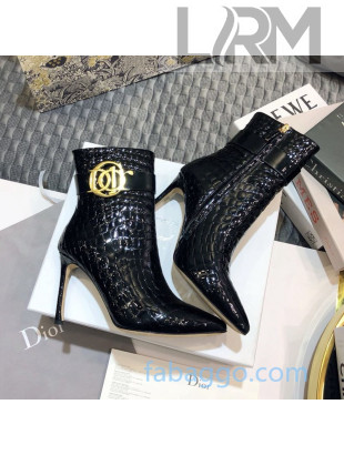 Dior Stone Embossed Patent Calfskin Heel Short Boots 90mm Black 2020