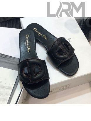 Dior Calfskin D-CLUB Mule Flat Sandals Black 2020