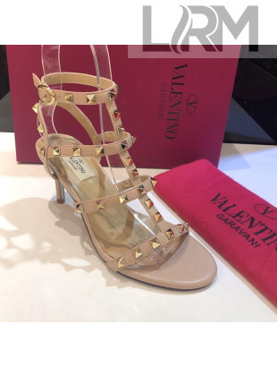 Valentino Rockstud Calfskin Ankle Strap Sandals 6.5cm Nude 2021 13