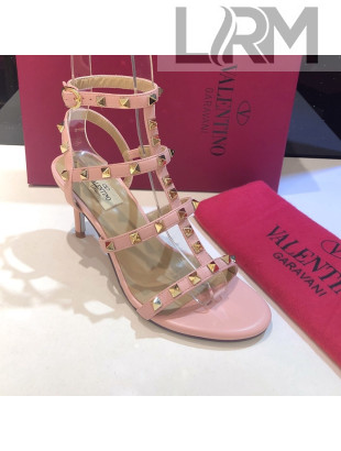 Valentino Rockstud Calfskin Ankle Strap Sandals 6.5cm Light Pink 2021 14