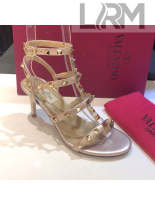 Valentino Rockstud Calfskin Ankle Strap Sandals 6.5cm Gold 2021 16