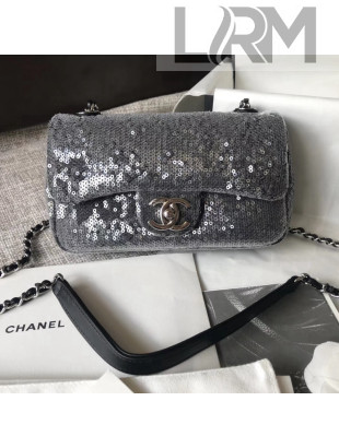 Chanel Sequin Extra Mini Flap Bag Black 2018