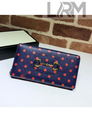 Gucci Horsebit 1955 Dotted Leather Zip Around Wallet ‎621889 Blue 2021