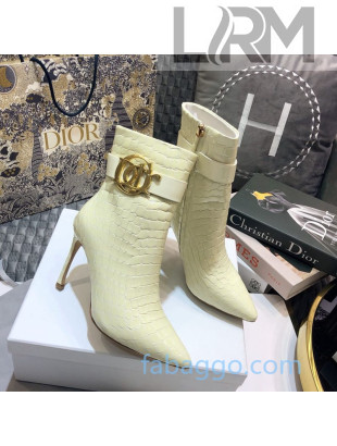 Dior Stone Embossed Patent Calfskin Heel Short Boots 90mm White 2020