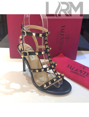 Valentino Rockstud Calfskin Ankle Strap Sandals 9.5cm Black 2021 17