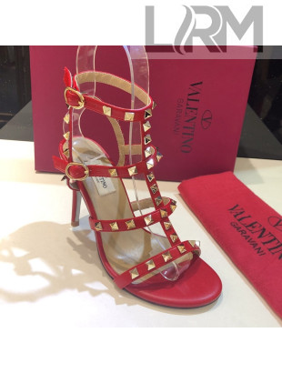 Valentino Rockstud Calfskin Ankle Strap Sandals 9.5cm Red 2021 21