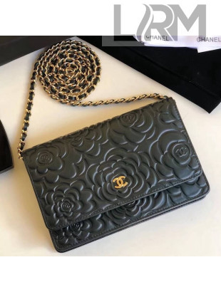 Chanel Camellia Lambskin Wallet on Chain WOC Bag Deep Green (Gold-tone Metal)