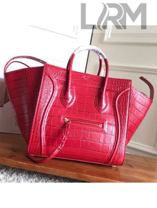 Celine Luggage Phantom Bag In Crocodile Pattern Clafskin Red