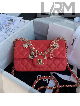 Chanel Quilted Lambskin Small Flap Bag with Chain Charm AS2326 Red 2020