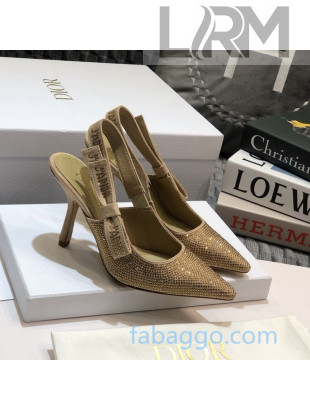 Dior J'Adior High Heel Slingback Pumps 95mm in Gold Crystal Suede 2020