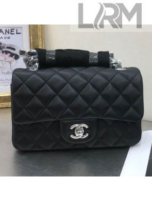 Chanel Quilted Sheepskin Leather Small Classic Flap Bag Black/Silver 2019