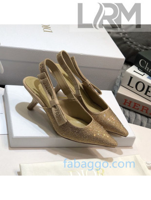Dior J'Adior Medium Heel Slingback Pumps 65mm in Gold Crystal Suede 2020