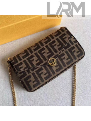 Fendi FF Fabric Wallet on Chian WOC with Pouches/Mini Bag Coffee Brown/Black 2020