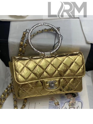 Chanel Quilted Patent Leather Flap Bag with Ring Top Handle AS1665 Gold 2020