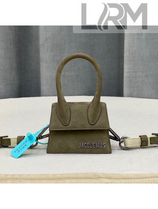 Jacquemus Le Chiquito Mini Top Handle Bag in Logo Suede Olive Green 2021