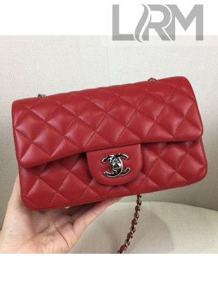 Chanel Quilted Sheepskin Leather Small Classic Flap Bag Red/Silver 2019