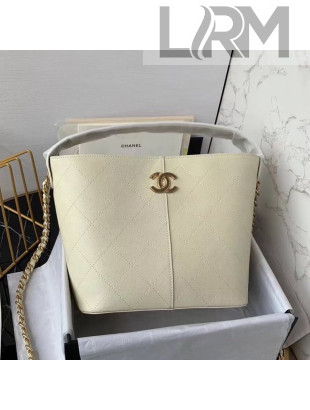 Chanel Quilted Grained Calfskin Small Shopping Bag AS2286 White 2020