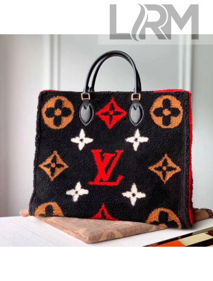 Louis Vuitton LV Teddy Onthego Monogram Wool Tote Bag M55420 Black/Red 2019