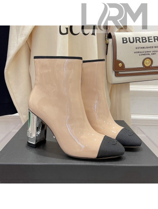 Chanel Patent Leather & Grosgrain Ankle Boots Nude/Silver 2021 112246