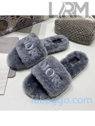 Dior Wool Logo Flat Slide Sandal Grey 2020
