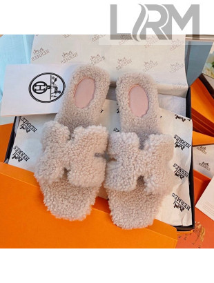 Hermes Oran Wool Classic H Flat Slide Sandals Light Pink 2021