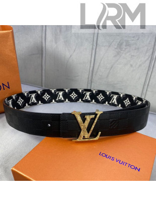 Louis Vuitton Belt 35mm with Gold LV Buckle in Black Monogram Canvas and Damier Calfskin 202001