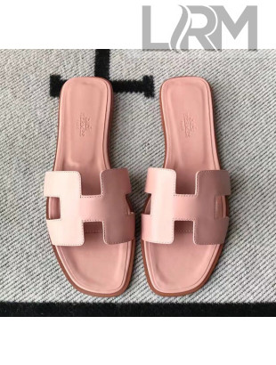 Hermes Oran H Flat Slipper Sandals in Smooth Calfskin Light Pink 2021(Handmade)