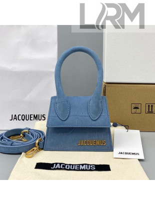 Jacquemus Le Chiquito Mini Top Handle Bag in Crocodile Embossed Suede Blue 2021