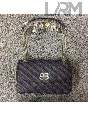 Balen...ga Calfskin Embroidered Logo BB Round M Shoulder Bag Charms Black/Blue 2018